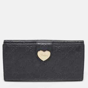 Gucci Black Guccissima Leather Heart Flap Continental Wallet
