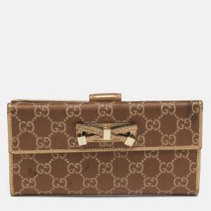 Gucci Gold/Brown GG Fabric and Leather Princy Continental Wallet