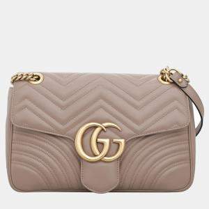 Gucci Nude Pink Leather GG Marmont Medium Shoulder Bag