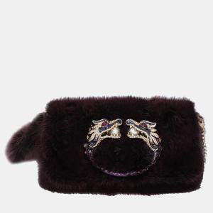 Gucci Dragon Embellished Mink Fur Evening Bag