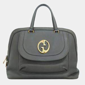 Gucci Grey Leather 1973 Top Handle Oversized Travel Bag