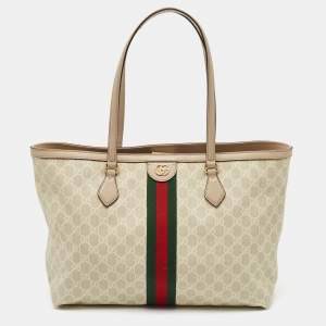 Gucci Beige GG Supreme Canvas and Leather Medium Ophidia Tote