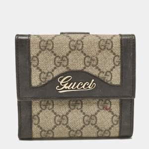 Gucci Brown/Beige GG Supreme Canvas and Leather Logo Flap French Wallet