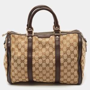 Gucci Beige/Brown GG Canvas and Leather Medium Joy Boston Bag