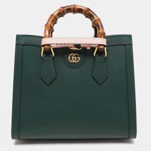 Gucci Green Leather Small Bamboo Diana Tote