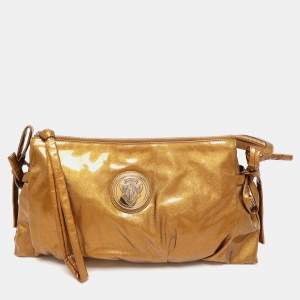 Pre Owned Gucci Gold Textured Patent Leather Hysteria Clutch