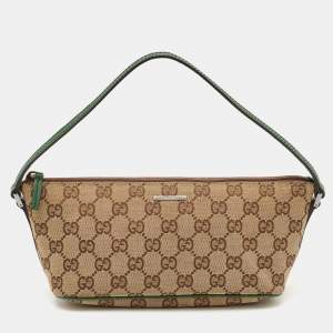 Gucci Beige/Green GG Canvas and Leather Boat Pochette Bag