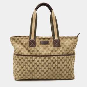 Gucci Beige/Green GG Canvas and Leather Diaper Tote