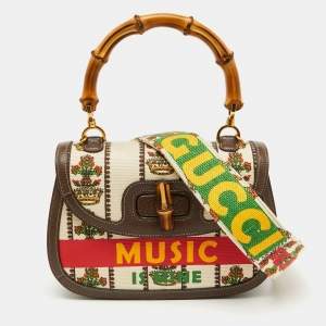 Gucci Multicolour Canvas and Leather Music is Mine Bamboo Flap Top Handle Bag