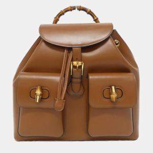 Gucci Brown Leather Bamboo Backpack