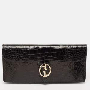 Gucci Black Crocodile Interlocking G Long Clutch