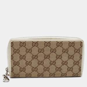 Gucci Beige/Cream GG Canvas and Leather Zip Around Wallet