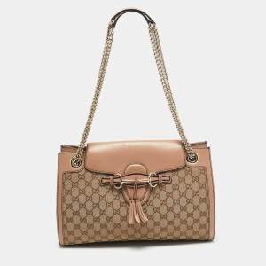 Gucci Old Rose/Beige GG Canvas Large Emily Chain Shoulder Bag