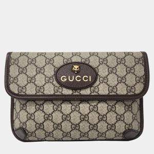 Gucci Beige Brown Canvas and Leather GG Supreme Belt Bag