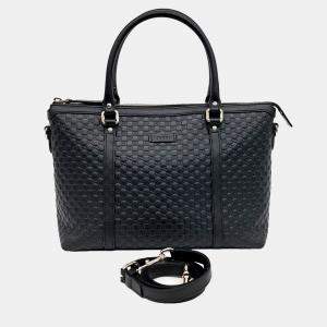Gucci Black Leather Micro Cima Line Tote and Shoulder Bag