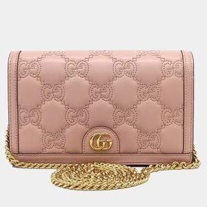 Gucci Pink Leather Matelasse Mini Chain Crossbody Bag