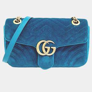 Gucci Blue Velvet GG Marmont Shoulder  Bag