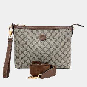 Gucci Beige Brown Canvas and Leather Interlocking G Messenger Bag