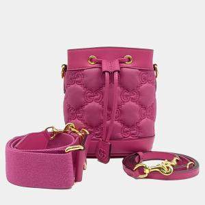 Gucci Pink Leather and Nylon Marmont Matrace Nylon Bucket Bag