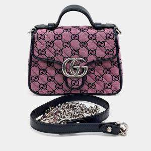 Gucci Purple Fabric GG Marmont Mini Top Handle Bag