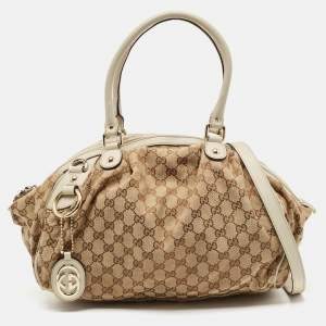 Gucci Beige/Off White GG Canvas and Leather Sukey Boston Bag