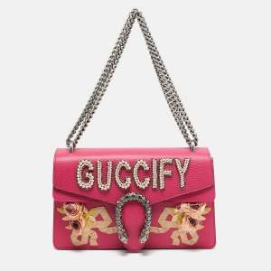 Gucci Pink Leather Small Guccify Pearl Embellished Dionysus Shoulder Bag