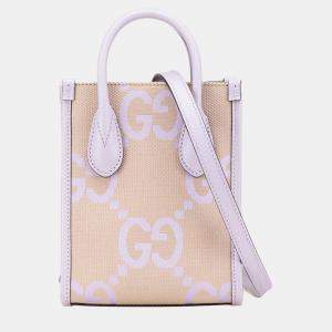 Gucci Beige & Purple Mini Jumbo GG Canvas Interlocking G Satchel Bag