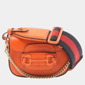 Gucci Orange Leather Mini Horsebit 1955 Web Satchel Bag
