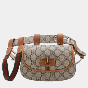 Gucci Gg Supreme Bamboo Belt Bag Beige/Brown Pvc Leather Size Mini