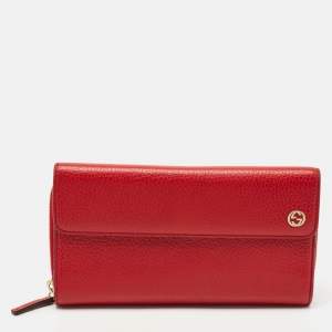 Gucci Red Leather Interlocking G Flap Continental Wallet