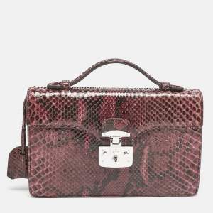 مملوكة مسبقًا Gucci Burgundy Python Lady Lock Briefcase Clutch