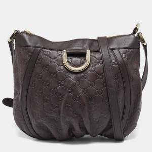 Gucci Dark Brown Guccissima Leather D Ring Crossbody Bag