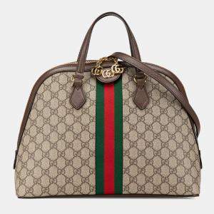Gucci Beige GG Supreme Canvas Medium Ophidia Web Satchel Bag