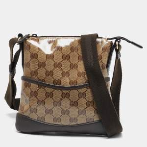 Pre Owned Gucci Dark Brown/Beige GG Crystal Canvas Mini Messenger Bag