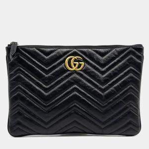 Gucci Black Leather GG Marmont Clutch Bag