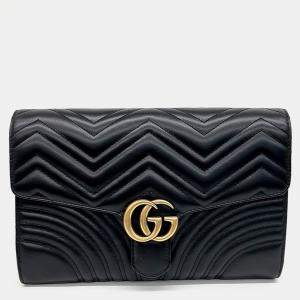 Gucci Black Leather Marmont Matelasse Clutch Bag