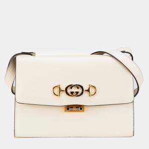 Gucci Ivory Grainy Calfskin Small Zumi Flap Crossbody Bag