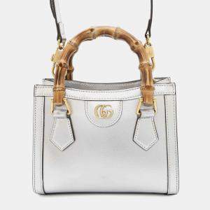  Gucci Silver Leather Mini Bamboo Diana Shoulder Bag