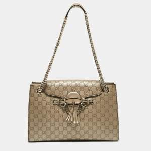 Gucci Beige Metallic Guccissima Leather Large Emily Chain Shoulder Bag