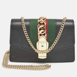 Gucci Black Leather Super Mini Sylvie Chain Shoulder Bag