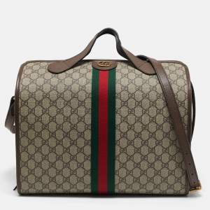 Gucci Brown/Beige GG Supreme Canvas Web Ophidia Duffel Bag