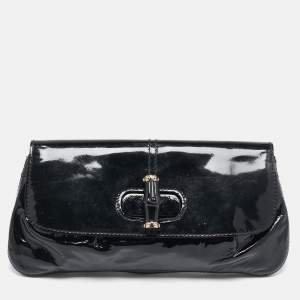 Gucci Black Patent Leather Bamboo Clutch