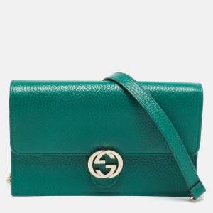 Gucci Green Leather Interlocking G Wallet on Chain