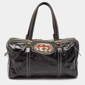 Gucci Black Coated Fabric and Leather Dialux Britt Boston Bag