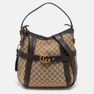 Gucci Beige/Brown GG Canvas and Leather Medium GG Running Hobo       