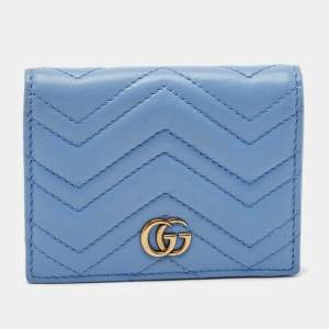 Gucci Blue Matelassé Leather GG Marmont Card Case