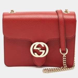 Gucci Red Leather Dollar Interlocking G Crossbody Bag