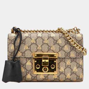 Gucci Beige GG Supreme Canvas Bee Padlock Small Crossbody Bag