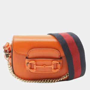 Gucci Orange Leather Horsebit 1955 Mini Web Satchel Bag