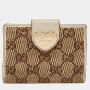 Gucci Beige/Off White GG Canvas and Leather Heart Flap Card Holder